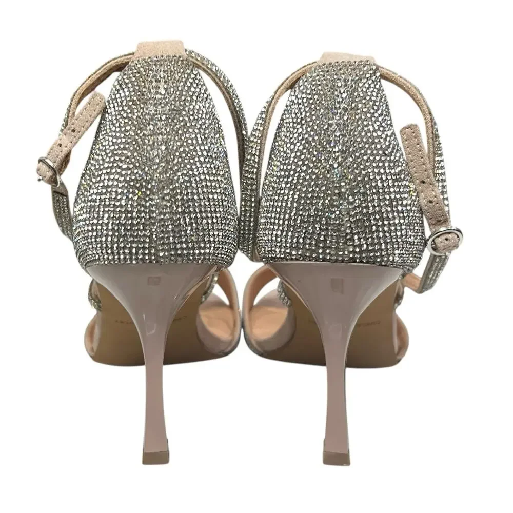 Chelsea & Violet High Heel Sandal 9.5 Silver Rhinestone Evening Prom Formal Gala
